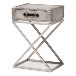 Baxton Studio William Modern French Industrial Silver Metal 1-Drawer End Table